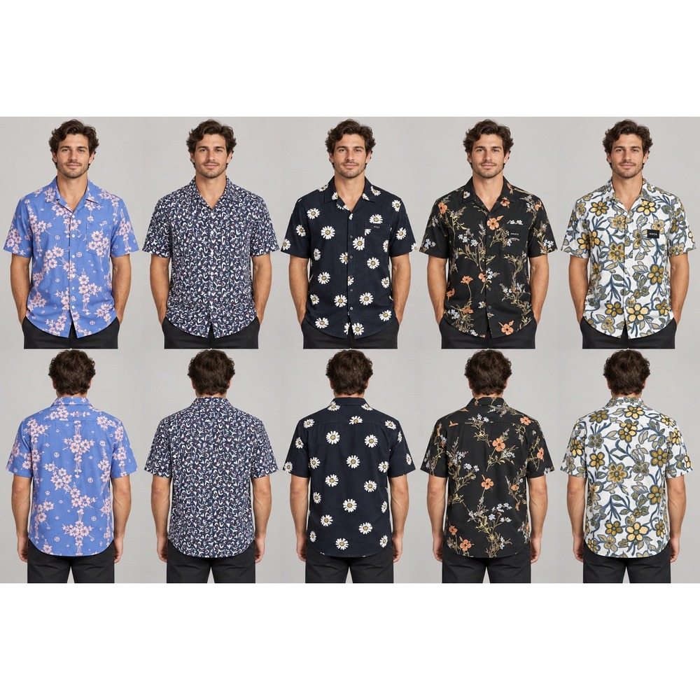 RVCA Button Down Shirts Mens XL Floral Tropical Short Sleeve Lot of 5